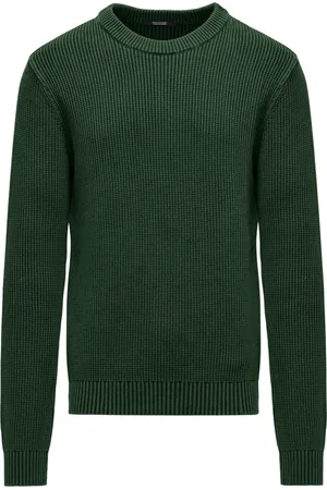 Bomboogie Strik, Herre, Grøn, L, Bomuld, Koldfarvet bomulds sweater med rund hals