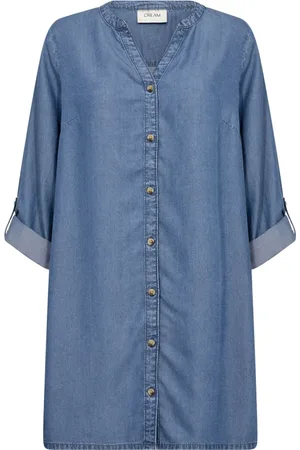 Cream Bluser & Skjorter, Dame, Blå, M, Denim, Blå Denim Tunika Bluse med Knapper