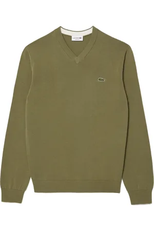 Lacoste Strik, Herre, Grøn, M, Bomuld, V-hals bomulds sweater