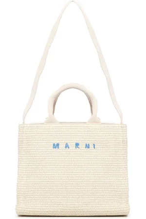 Marni Taske, Dame, Hvid, ONE SIZE, Bomuld, Lille East/West Raffia Vævet Tote Taske