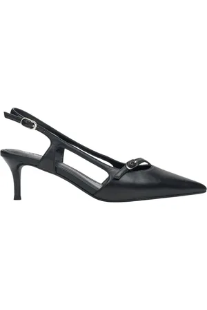 Estro Sko, Dame, Sort, 36 EU, Læder, Sort læder Slingback pumps med lav hæl