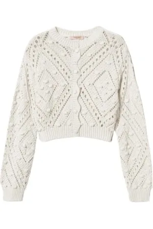 Twin-Set Strik, Dame, , S, Bomuld, Cardigan med diamantmønster
