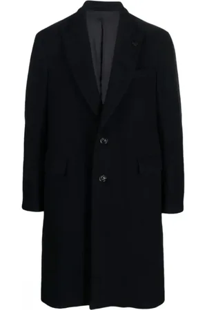 LARDINI Frakke, Herre, Blå, 2XL, Uld, Midnatsblå uldblanding frakke med broche detalje