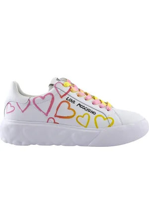 Moschino Sko, Dame, Hvid, 40 EU, Hvide Veal Sneakers med Hjerteprint