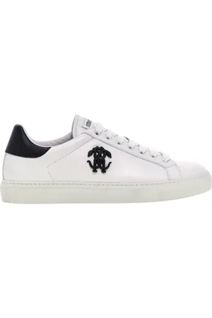 Roberto Cavalli Sko, Herre, Hvid, 46 EU, Læder, Logo Sneakers Hvid/Sort Mand Italien