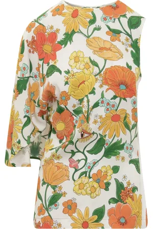 Stella McCartney Bluser & Skjorter, Dame, Flerfarvet, XS, Uld, Lady Garden-print One-shoulder Top