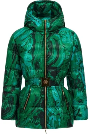 Roberto Cavalli Jakke, Dame, Grøn, 2XL, Uld, Grøn Malachite Print Puffer Jakke