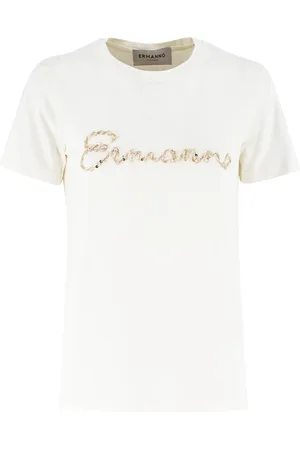 ERMANNO SCERVINO Top, Dame, Hvid, S, Sequin Embellished Cotton Jersey T-shirt