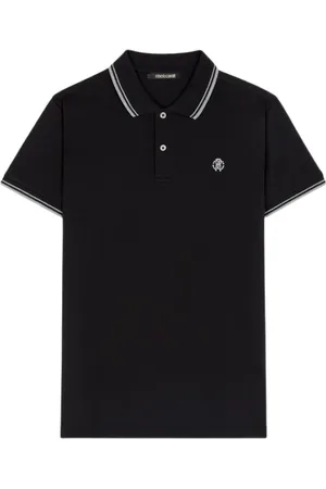 Roberto Cavalli Top, Herre, Sort, S, Bomuld, Monogram Polo Shirt med Broderet Logo