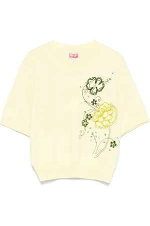 Kenzo Strik, Dame, , M, Gul Crew Neck Top Korte Ærmer