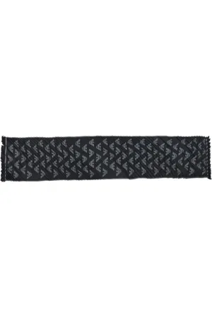 Emporio Armani Tilbehør, Herre, Sort, ONE SIZE, Virgin Wool Halstørklæde med Ørnelogo