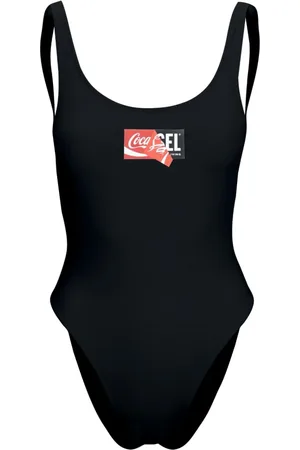 Diesel Badetøj, Dame, Sort, XS, Uld, Trykt One-Piece Badedragt med Frontprint