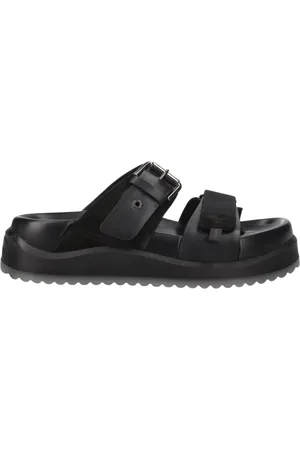 Premiata Sko, Dame, Sort, 35 EU, Læder, Sandal med Velcro-stropper og sølvspænde
