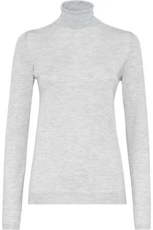 Brunello Cucinelli Strik, Dame, Grå, M, Cashmere, Silke-Cashmere Rullekrave Sweater
