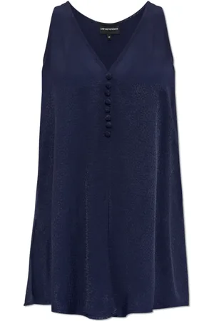 Emporio Armani Top, Dame, Blå, 2XS, Armure Viscose V-Neck Top