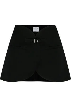 Courrèges Nederdel, Dame, Sort, XS, Uld, Sort, sort twill mini-nederdel med spænde