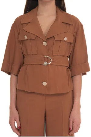 Liu Jo Jakke, Dame, Brun, L, Polyester, V-hals Knapjakke med Lomme