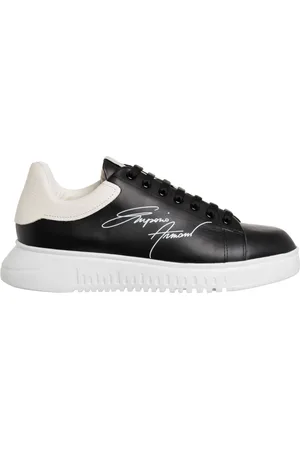 Emporio Armani Sko, Herre, Sort, 39 EU, Læder, Læder Sneakers med Snørelukning, Ensfarvet Mønster