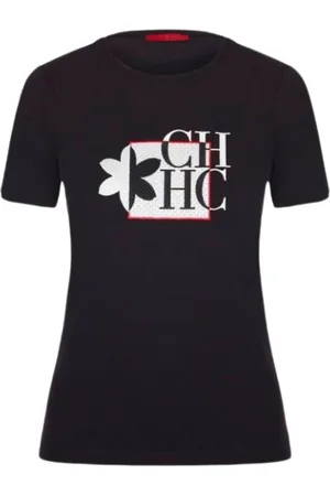 Carolina Herrera Top, Dame, Sort, S, Bomuld, T-shirt med Struktureret Jasmin