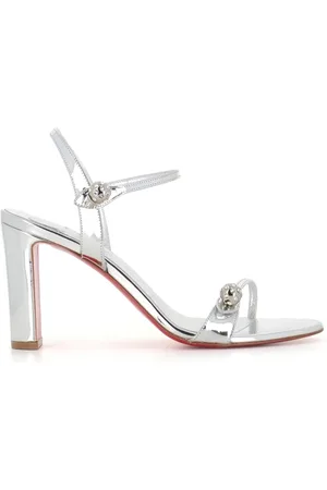Christian Louboutin Sko, Dame, Grå, 37 1/2 EU, Læder, Sølvfarvede Strass Sandaler