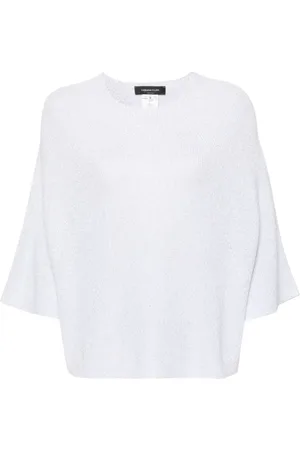 Fabiana Filippi Strik, Dame, Hvid, M, Bomuld, Hvid sweater med metallisk tråd