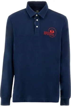 La Martina Top, Herre, Blå, XL, Bomuld, Langærmet Kraftig Jersey Polo