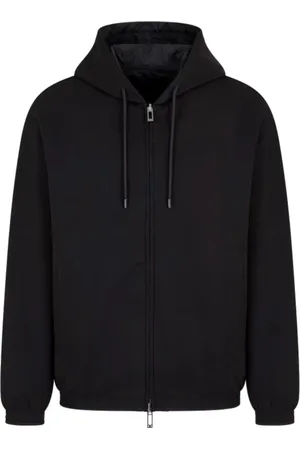Emporio Armani Sweathshirts & Hoodies, Herre, Sort, 2XL, Bomuld, Double Jersey Hættetrøje med Lynlås