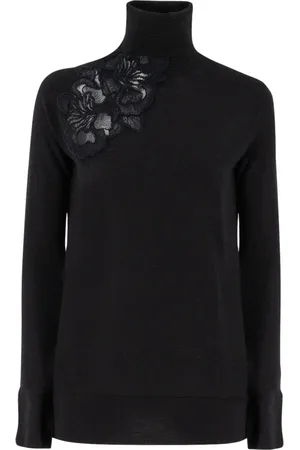 ERMANNO SCERVINO Strik, Dame, Sort, M, Floral Lace Turtleneck Jumper