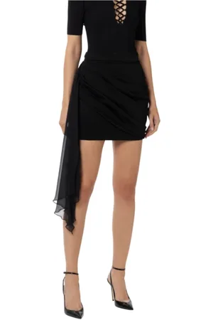 Elisabetta Franchi Nederdel, Dame, Sort, S, Satin, Sort Satin Mini Nederdel Draperet