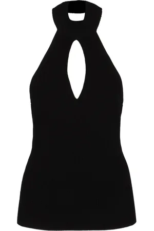 FEDERICA TOSI Top, Dame, Sort, M, Polyester, Halterneck Jersey Top med Cut-out Detalje