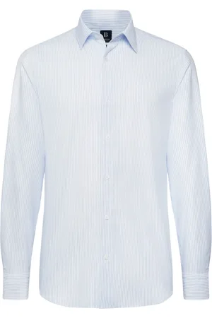 Boggi Milano Skjorte, Herre, Blå, 3XL, Nylon, Nylon Stretch Stribet Tokyo Collar Slim Fit