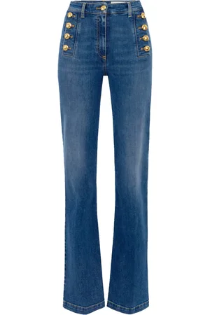 Elisabetta Franchi Jeans, Dame, Blå, W29, Denim, Flared denim bukser med sømandsknapper