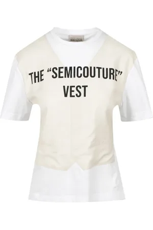 SEMICOUTURE Top, Dame, Hvid, M, Bomuld, Vest Insert T-shirt