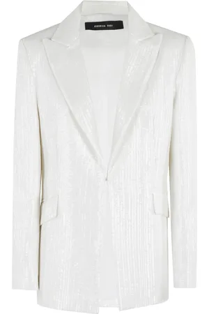 FEDERICA TOSI Jakke, Dame, Hvid, 2XS, Polyester, Hvid Paillet Blazer med Revers