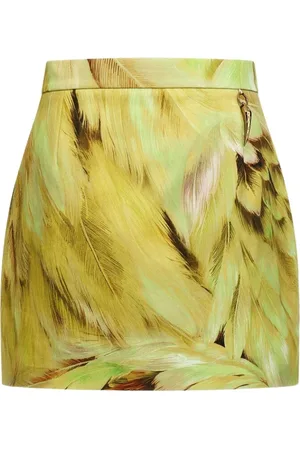 Roberto Cavalli Nederdel, Dame, Grøn, S, Bomuld, Fjerprint Mini Nederdel