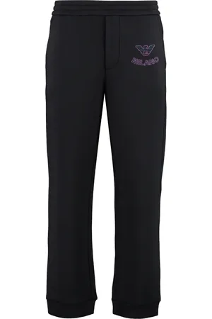 Emporio Armani Bukser, Herre, Sort, XL, Broderede joggingbukser med justerbar talje