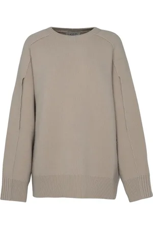 Lanvin Strik, Dame, , M, Uld, Cropped Fit Sweater med Graveret Logo