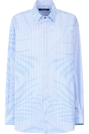Roberto Cavalli Skjorte, Herre, Blå, XL, Bomuld, Zebra Mønstret Stribet Skjorte