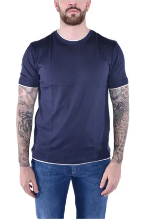ELEVENTY Top, Herre, Blå, M, Bomuld, Luksuriøs Giza Bomuld Crew Neck T-shirt