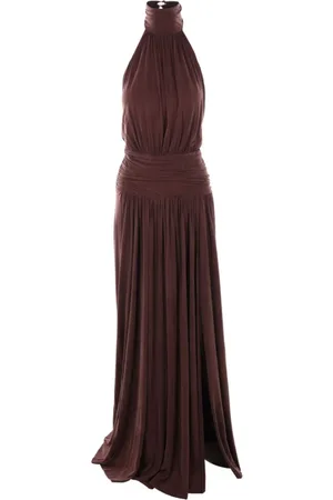 Elisabetta Franchi Kjole, Dame, Brun, L, Jewelled Bow Carpet Maxi Kjole
