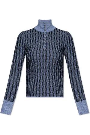 Lanvin Strik, Dame, Blå, S, Polyester, Sweater med lurex-tråd