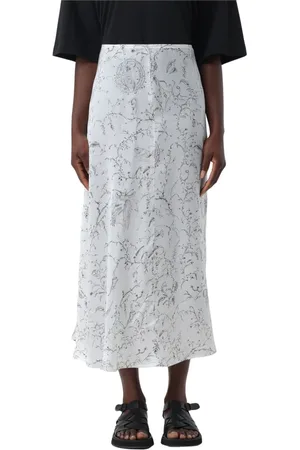 Fabiana Filippi Nederdel, Dame, Hvid, S, Satin, Botanisk-Print Satin Midi Nederdel