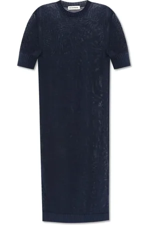 Jil Sander Kjole, Dame, Blå, S, Bomuld, Bomulds kjole med broderet logo