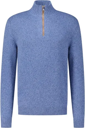 FEDELI Strik, Herre, Blå, 4XL, Cashmere, Cashmere Zip Neck Sweater
