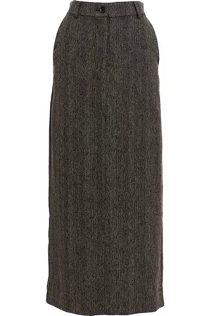 Essentiel Antwerp Nederdel, Dame, Grå, XS, Uld, Sort Chevron High-Waisted Nederdel