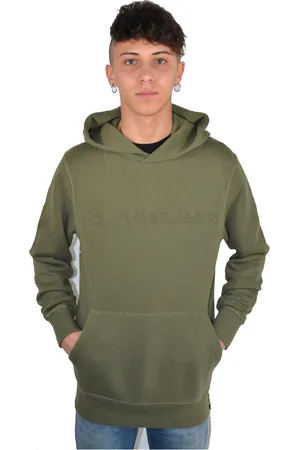 Calvin Klein Sweathshirts & Hoodies, Herre, Grøn, XS, Bomuld, Grøn Hættetrøje med Logo foran