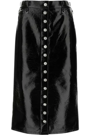 Courrèges Nederdel, Dame, Sort, XS, Bomuld, Button-Up Vinyl Skirt
