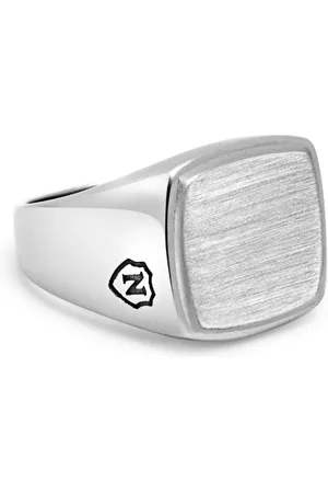 Nialaya Tilbehør, Herre, Grå, 64 MM, Sølv Signet Ring med Børstet Stål