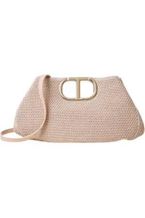 Twin-Set Taske, Dame, Lyserød, ONE SIZE, Uld, Lila Skuldertaske med Stråeffekt