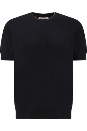 Brunello Cucinelli Top, Herre, Sort, M, Bomuld, Ribstrikket Crew Neck Bomulds T-shirt